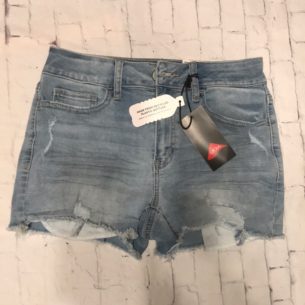 Womens denim Jean shorts size 5 SO shortie fray hem recycled plastic stretch